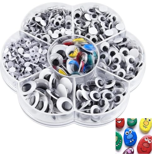 Lunpog 700 Stück Selbstklebende Wackelaugen 4mm bis 12mm Kulleraugen Selbstklebend Basteln Wackelaugen Klein Kunststoff Augen für Scrapbooking Kunsthandwerk Zubehör