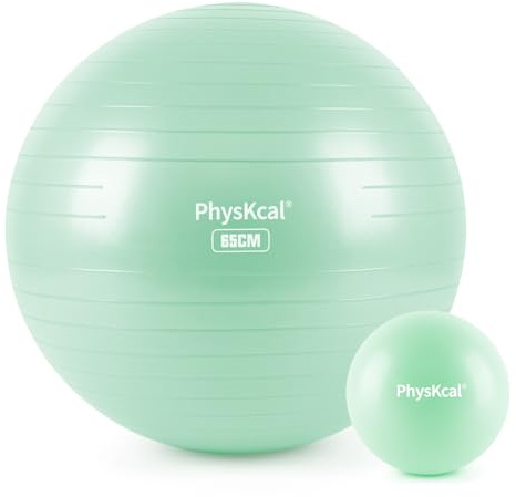 PhysKcal Yoga Ball with Pilates Ball Set, 26’’ Exercise Ball for Workout, Physical Therapy, Birthing Pregnancy, Physio, Stability, Fitness, Office Chair (Light Turquoise, M (22-25''/58-65cm))