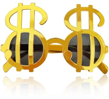 HZAOPZE 1 pcs lustige Partybrille, Geldsymbol-Brille， Scherzartikel, Spaßbrille, für Karneval, Mottoparty, Gold