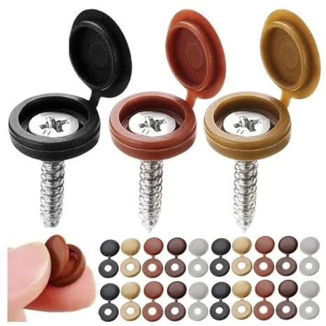 Metal Screws 100Pcs Nails Screw Caps Plastic Protective Covers 7 Colors Screw Decorative Cover Cross Screw Folding Cap(Dark grey)
