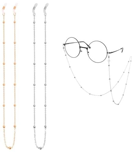 Zbssny 2 Stück Brillenkette, Gold Silber Brillenband Elegante für Mädchen Kinder Herren Kurzsichtigkeit Brillen Sonnenbrillen Sportbrillen Lesebrillen Mask