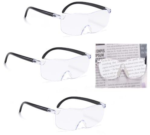 Diyxisk Lupenbrille, 3 Stück 300% Leselupe Geeignet für Brillenträger Leselupen, Anti-Blaulicht Vergrößerungsbrille, für Naharbeit Handwerk Reparatur Lesen Nähen Kreuzstich Modellbau