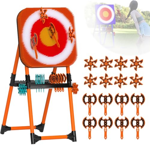 2 in 1 Throw Target Game Set with Flying Axes and Darts, Adjustable Height for Indoor Outdoor Fun, Ideal for Teens and Adults