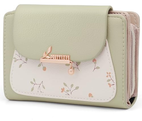 REETEE Portefeuille Femme en Cuir PU Porte Monnaie Femme Petit Format Porte Feuilles pour Femme avec 10 Porte Carte, Porte-Feuille Femmes Zippé Pochette à Monnaie (A-Vert)