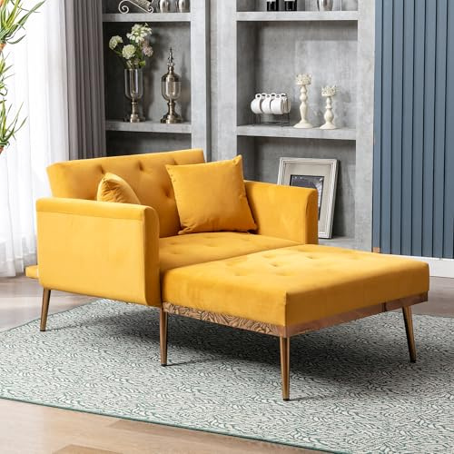 Sillón cama con función de cama, sillón de salón, sillón relax 3 en 1, función de cama con función de sueño, silla convertible, sofá cama plegable, sillón cama ajustable (amarillo brillante)