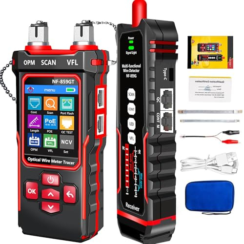 NF-859GT Network Cable Tester with Optical Power Meter Supports RJ45/RJ11 interfaces, CAT3/CAT5/CAT6 cables, telephone lines, and Ethernet Features NCV/audio probe/POE cable tracing Fiber LAN Test Kit
