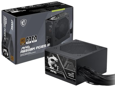 MSI mag A650BN PCIE5 III, Fuente de alimentación no Modular para Juegos de 650 W, Bronce 80+, Cables duales de 12 V-2 x 6, Condensador de Grado de Servidor, Listo para ATX 3.1 y PCIe 5.1, bajo Ruido