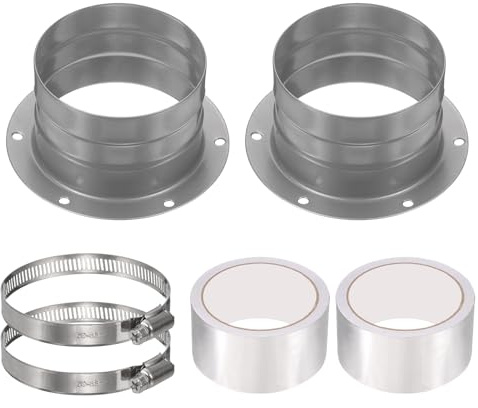 PATIKIL 3 Inch Duct Connector Flange, 2 Pack Galvanized Iron Straight Pipe Flange Dryer Vent Connector with Clamp for Air Heating Cooling Ventilation HVAC System, Silver
