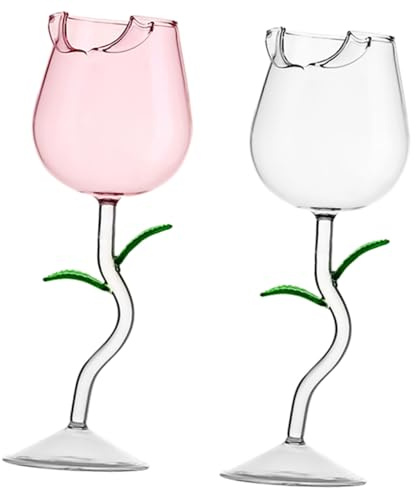 Homoyoyo Copas de Cóctel de Cristal Rosa 2 Piezas 150 Ml Diseño de Rosa y Hojas Transparentes y Rosadas para Fiestas Bodas y Uso Doméstico Copas Delicadas para Vino y Cócteles