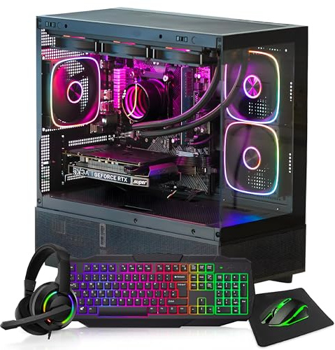BIRMINGHAM AV Gaming PC Bundle – AMD Ryzen 7 5700X with RTX 5060 8GB, 32GB RAM, 1TB SSD, Liquid Cooler, RGB Case, Windows 11 Pro - Black