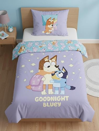 Bluey Goodnight Funda Nórdica Cama 90 140x200 + Funda Almohada Lavanda