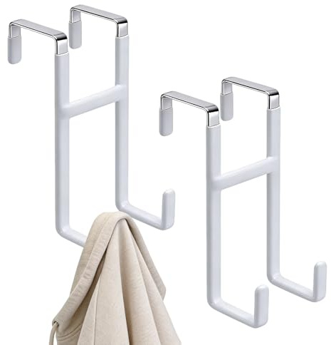 SMYJDMM Over Door Hook, 2Pcs Over Door Hanger with Dual Hook, 12.5 x 3.7cm Overdoor Hangers Back of Doorhook for Hanging Bags Towels Christmas Wreaths Socks Gift Bags (White)