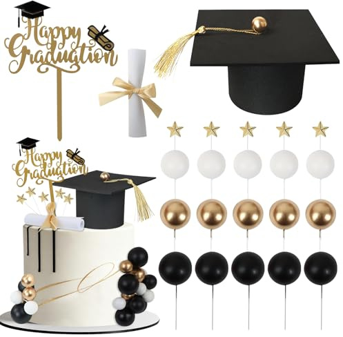Adornos para Tarta de Graduación, Decoracion Tartas Graduación, Adornos para Cupcakes de Graduacións, Decoración de Pasteles Temáticos para Universitarios, Maestría y Foctorado (23PCS)