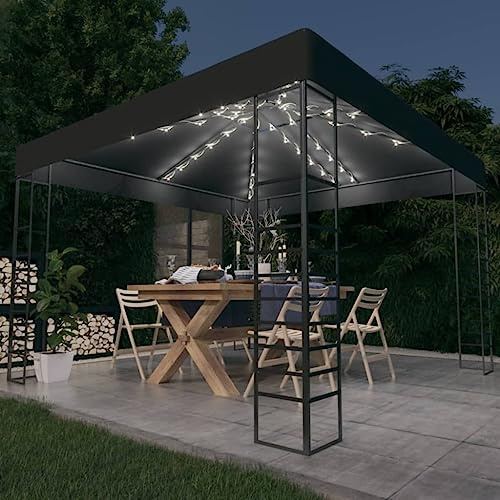 Mokuyary Tenda da giardino con luci LED 3x3 m Antracite Tenda di Ricevimento, Gazebo Padiglione per Campeggio, Eventi, Terrazze e Festival