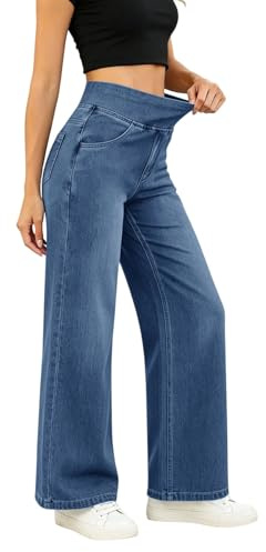 Wide Leg Jeans for Women High Waisted Demin Baggy Jeans Soft Comfy Going Out Straight Leg Casual Elegant Denim Pants Lightweight Stretchy Gym Yoga Pullover Sweatpants Trousers with Pockets UK