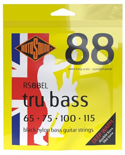 Rotosound Strings for Electric Bass TRU BASS NYLON FLATWOUND 4-str. RS88EL NYLON FW XLONG SCALE Standard 65-115,White Black Red Blue,Small Medium Large X-Large 2X-Large