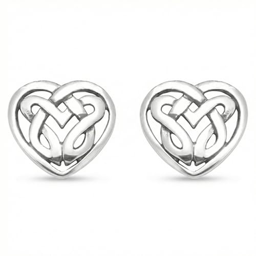 Sterling Silver Celtic Heart Earrings - Celtic stud Earrings - SIZE: 8mm Gift Boxed 5034.