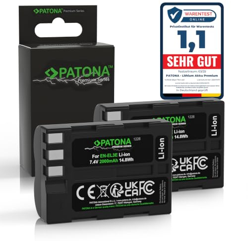 PATONA 2X Premium Akku Ersatz für Nikon EN-EL3E ENEL3E Battery Pack 2000mAh | Ersatzakku für D700 D300 D300S D200 D90 D80 D70 D70s D50 D100, 100% baugleich zu dem Original, mit Kurzschlussschutz