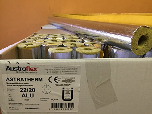 Austroflex Rohrisolierung 22 x 20mm voller Karton 36m Inhalt (1,60€/Meter) Rohrschalen alukaschiert Steinwolle Mineralfaserschale Isolierung
