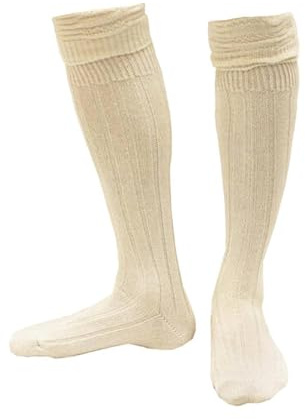 Bayerska strumpor för män – grädde ullblandning tyska Lederhosen Kilt-strumpor – skotska highlander maskeradstrumpor tillbehör för oktoberfest, ölfestivaler och höglandsspel, Grädde, Pack of 1