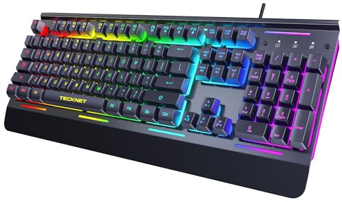 TECKNET RGB Gaming Keyboard UK Layout | 105 Keys USB Wired Keyboard, Customizable RGB Backlit, IP32 Water & Dust Resistant, All-Metal Panel