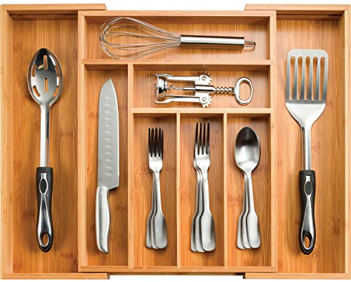 Bambusi Utensil Drawer Organizer Bamboo Silverware Organizer Expandable Kitchen Drawer Organizer Cutlery Tray