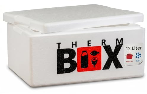 THERM BOX Styroporbox 12W Innen: 33,5x23,5x15cm Wand: 3cm Volumen: 12L Isolierbox Kühlbox Warmhaltebox Wiederverwendbar
