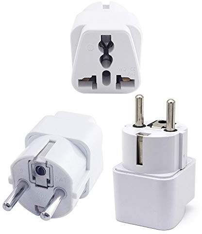 European Travel Plug Adapter, Power Plug Schuko Type E/F for Germany, France, Europe, Russia,South Korea,Egypt, Iran, Indonesia,2-Pin Grounded Plug (Type E/F,3 Pack, Grounded)- White Color