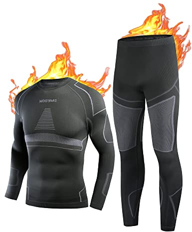 NOOYME Sous-Vêtement Thermique Homme Fonctionnel en Fibre de Charbon de Bambou - Ensemble Respirant et Chaud pour Ski, Automne et Hiver