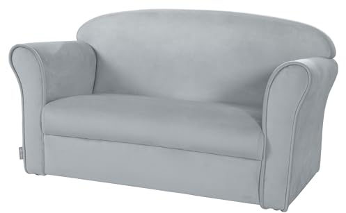 roba Kindersofa Lil Sofa mit Armlehnen für Mädchen und Jungen - Bequeme Kindercouch - Samtstoff grau - Sitzmöbel für Baby & Kinderzimmer