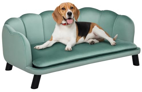 PawHut Canapé Chien lit pour Chien Chat Design Contemporain Coquillage dim. 98L x 60l x 35H cm Coussin Moelleux Velours Vert