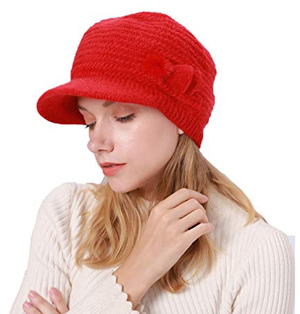 YAMEE Schirmmütze Damen Wintermütze Warm Baskenmütze Beanie Barett Kappe Winter Hüte Winter Fleece Innerhalb Gefütterte Mütze Damen
