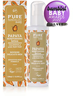 P'URE PAPAYA CARE Baby Moisturising Lotion - Vegan Friendly & Cruelty Free - Papaya, Chamomile, Calendula & Vitamin E, Calms & Soothes Dry, Irritated Skin - 150ml