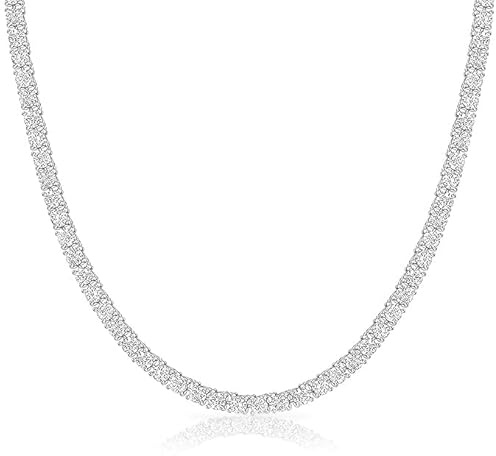 Michooyel Tennis Halskette Herren, Tenniskette Damen, Iced Out Kette Diamant Zirkonia Choker Silber Tennis Chain Necklaces (Golden, Silbrig)