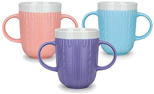 Boscul Mugg med två handtag, perfekt för svagt grepp, artrit funktionsnedsättning och hjälper lätt att dricka för äldre, dubbelhänt 3 färger 310 ml (blå)