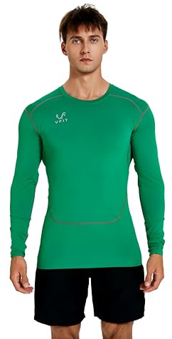 vf VFIT Camiseta compresión Hombre Manga Larga Termica Deportiva Fitness Running Transpirable Secado Rapido Gym Tejido elástico Ajustado Entrenamiento Futbol Baloncesto Crossfit（Verde,L）