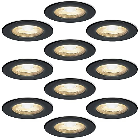 HOFTRONIC - 10x Nola LED Einbaustrahler 68mm Schwarz - IP65 Wasserdicht für Badezimmer, Wohnzimmer und Außen - 5W 480lm - 2700K Extra Warmweiß - Runde Deckenspots - Vorteilspack
