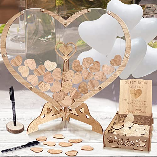 Hochzeits Gästebuch, Alternative Hochzeitsgästebuch, Inyeskon Holzherzen Hochzeitsdeko mit Herzrahmen & Eiffelturm-Rahmen - 80 Holzherz - 20 Herzballons - 2 Marker-Stifte - Aufbewahrungsbox - Geschenk