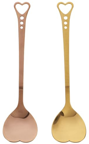 DOITOOL Heart Shaped Dessert Spoons Set of 2 5.62 Inch Stainless Steel Gold Plated Small Spoons for Ice Cream Cake Sugar Stirring Flatware for Home Restaurant