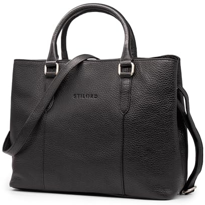 STILORD Lexa Borsa Grande in Pelle Donna Borsa a Tracolla Vintage Shopper Messenger Borsa in Pelle Borsa da Ufficio Borsa in Vera Pelle Colore:nero