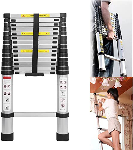 Aluminum Telescopic Ladder 4.4M Telescoping Extendable Ladder Heavy Duty 330lb Max Load Capacity EN131 Certificated for Household and Outdoor Rooftop Silver