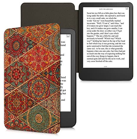 kwmobile Hülle kompatibel mit Amazon Kindle (2022/2024) - Kork eReader Schutzhülle Cover Case - Mandalakacheln Pink Rot Blau