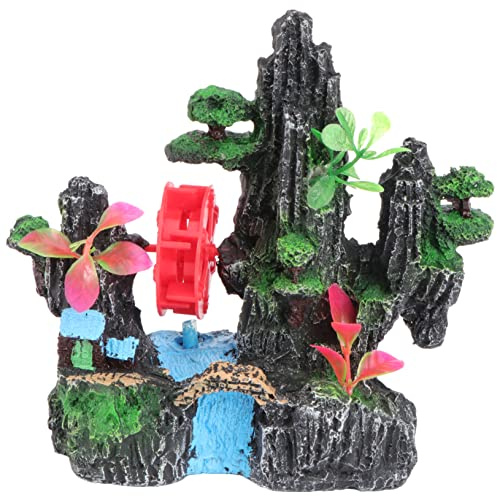 DOITOOL Vivid Fish Tank Decor Artificial Rockery Water Wheel Windmill Landscape Ornament for Fresh Salt Water
