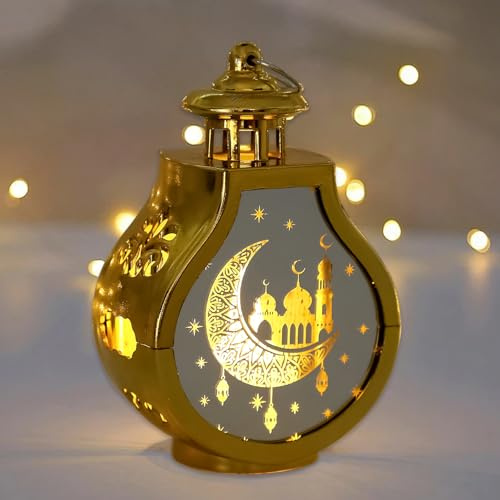 FUFRE Dekorative Ramadan Laterne Ramadan Dekoration, Eid Mubarak Deko, Islamische Dekoration, Mond, Stern, Ramadan Geschenke für Tisch, Wand, Outdoor, Gold