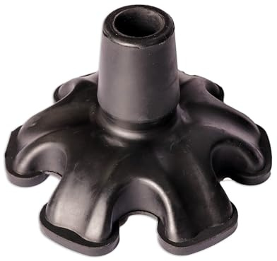 Großer Gummifuß für Krücken und Gehstöcke, universell, 19 mm Durchmesser, großer Boden mit 6 Füßen, rutschfest und selbsttragend, hohe Stabilität und Griffigkeit.