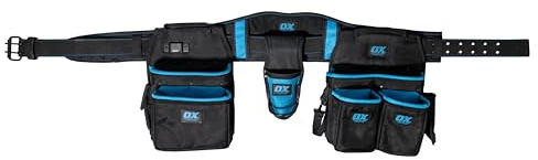 OX Pro Nylon Electrician Tool Belt with Pouches - Electrical Tool Belt with Padded Back Support - Made with Ballistic Nylon and PVC Coated Pouches - Cinturón para Electricista | 1680D ballistic nylon, PVC coated pouches, padded back support, 29 pockets, fits 30-55 in waist