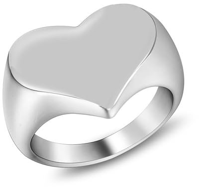 Whoiy Damen Ringe Gravur Personalisiert Poliert Ringe Freundschaftsringe, Edelstahl Herz Freundschafts Ringe Silber für Sie Größe 52 (16.6)