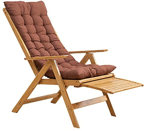 Outdoor-Loungesessel aus Holz, Klappstühle für die Terrasse, Loungesessel mit 6-Fach Verstellbarer Rückenlehne, einziehbare Fußstütze, Bänke aus natürlichem Bambus für Pools/Veranden/Höfe