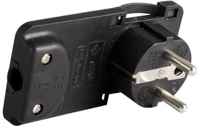 Flacher Schuko-Stecker, platzsparend, 16 A, 250 V, Kabelausgang 90 Grad, ultraflaches und kompaktes Design für enge Räume, Abmessungen 95 x 48 mm (schwarz)