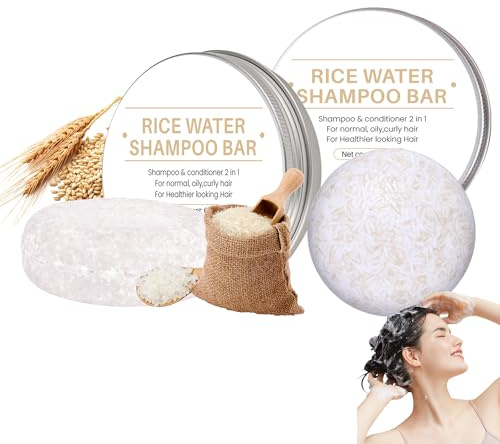 Wenrny Rice Water Shampoo Bars,2 Pcs Rice Water Solid Shampoo Soaps for Split Ends,Moisturizing Rice Bar Soap,Reduce Frizz Rice Shampoo Soaps,Nourish Hair Care for Women and Men,60g